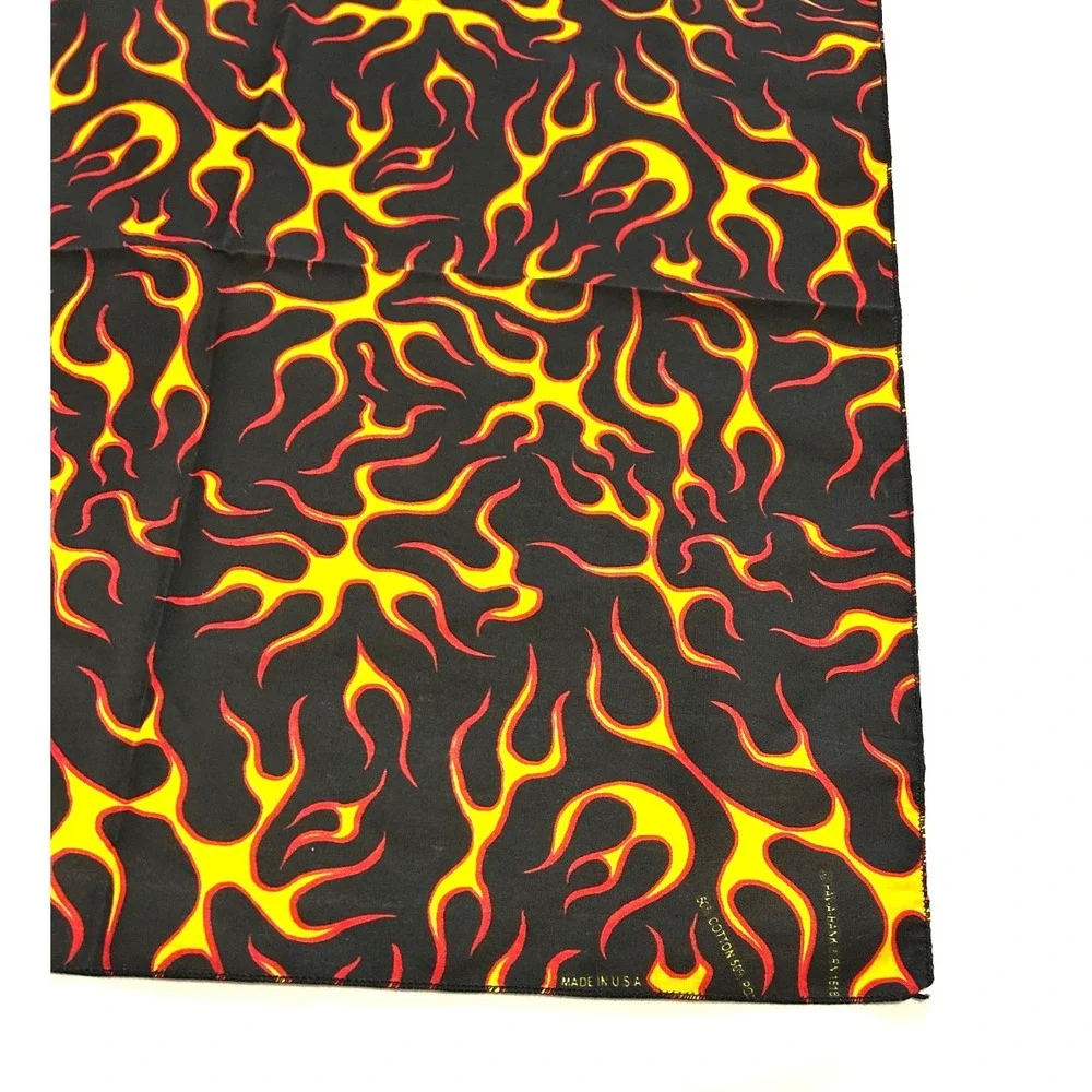 90s Hav-A-Hank Hot Flames Pattern Biker Bandana Head Wrap Skull Cap Scarf USA